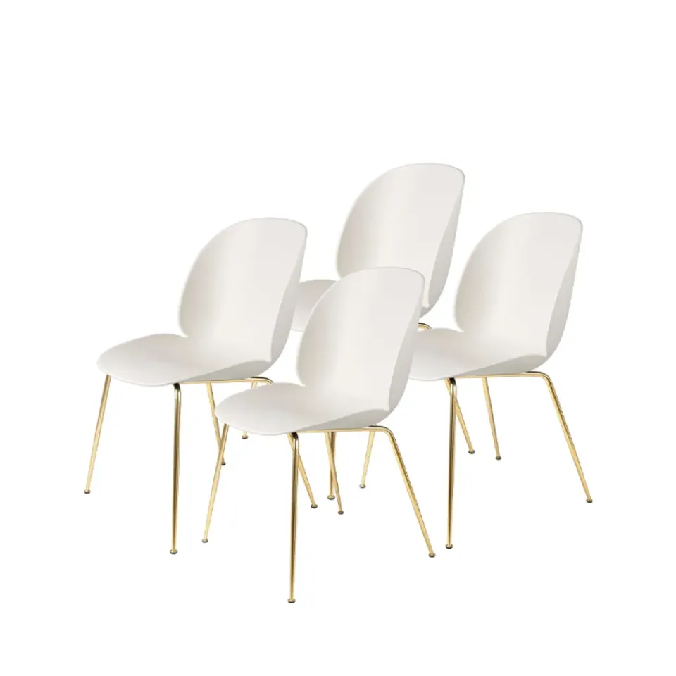 4 Sillas Beetle, Alabaster white-patas de latón*GUBI Online