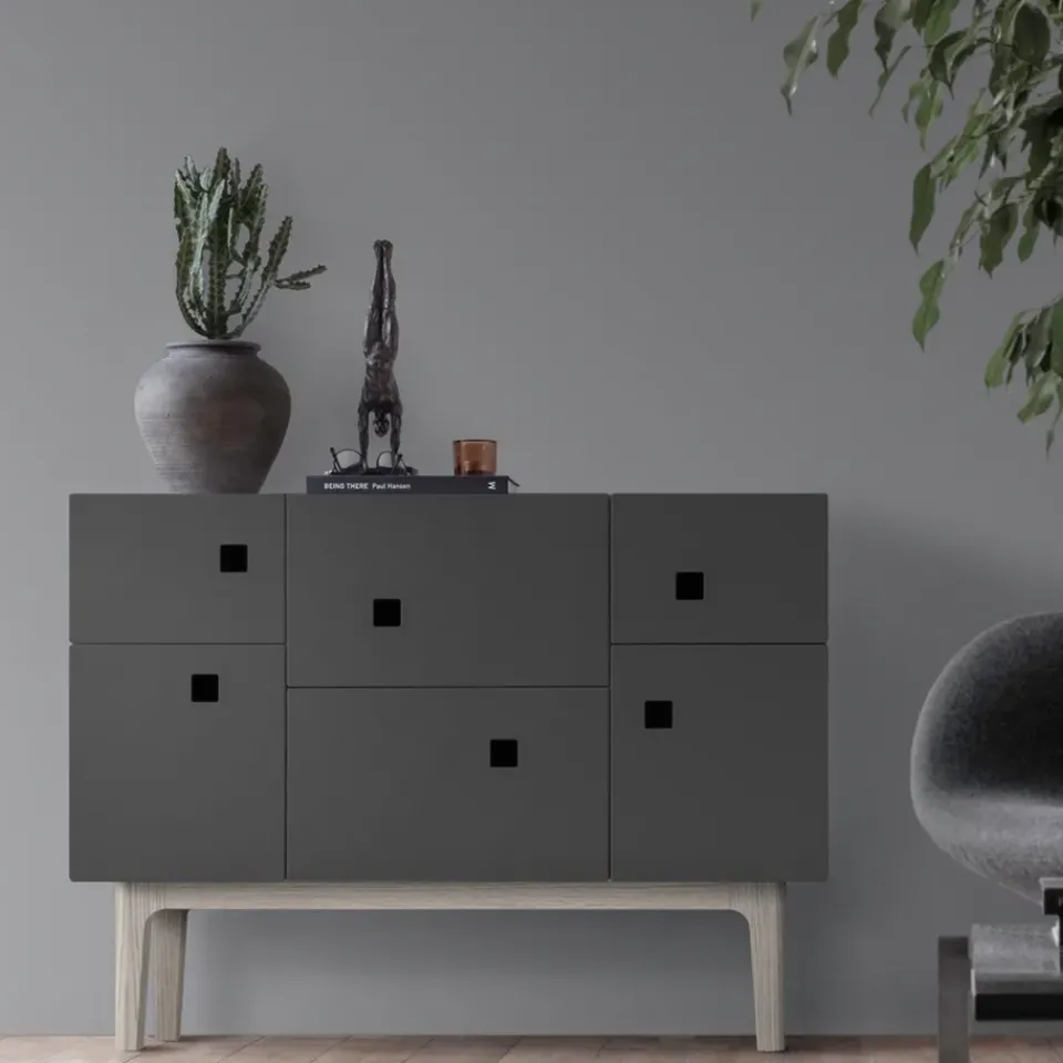 Aparador Peep C2, Slate grey, roble pigmentado blanco*Zweed Online