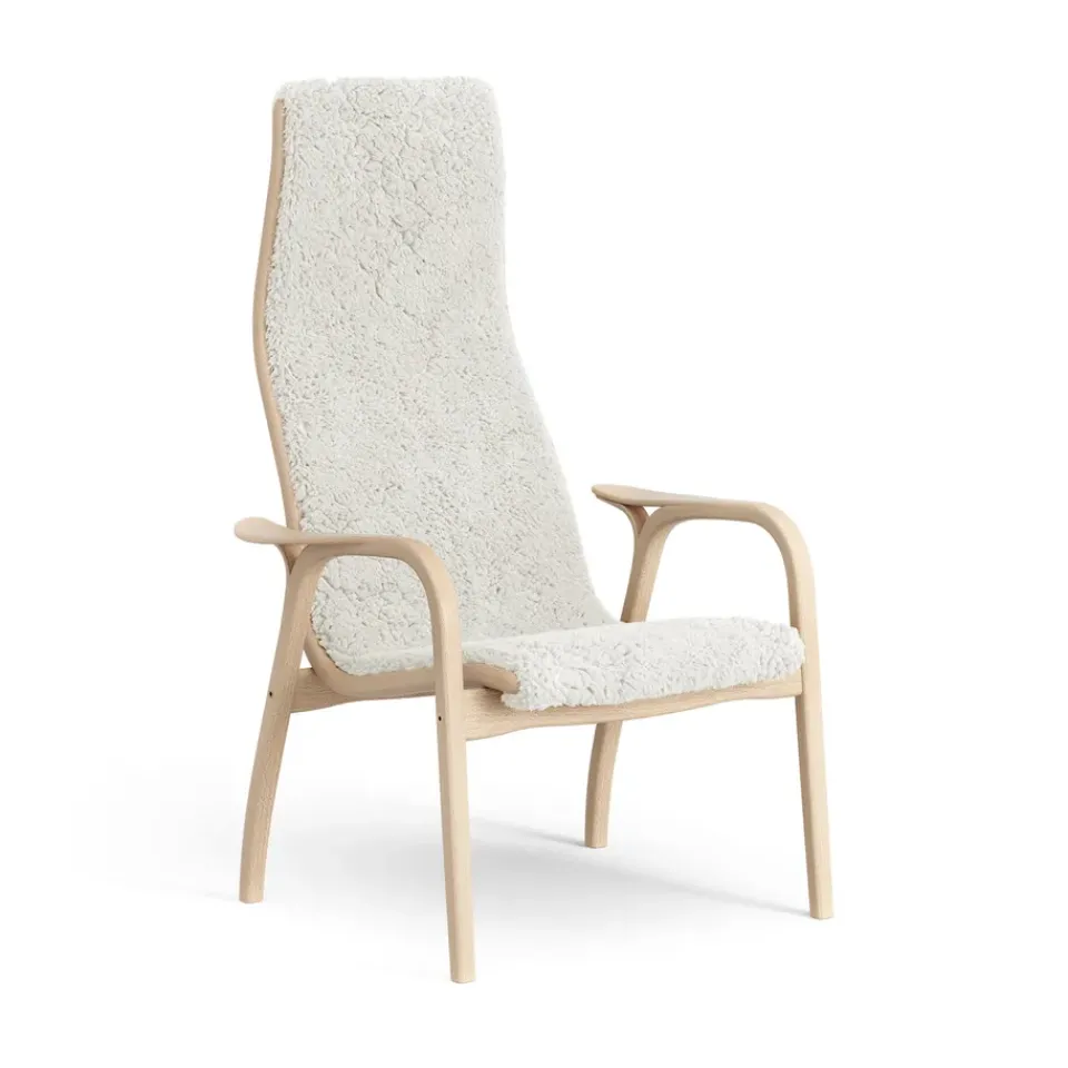 Butaca infantil Lamini haya lacada/piel de oveja, Offwhite (blanco)*Swedese Outlet