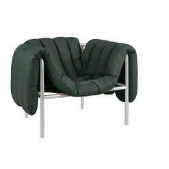 Butaca Lounge Puffy, Dark green leather-acero inoxidable*Hem Discount