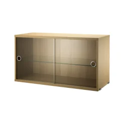 Cabinet vitrina con puertas correderas de cristal , Roble, 78x30 cm*String