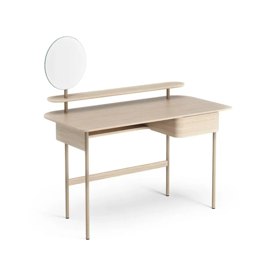 Escritorio Luna con cajón, estante y espejo, Roble pigmentado blanco*Swedese Sale