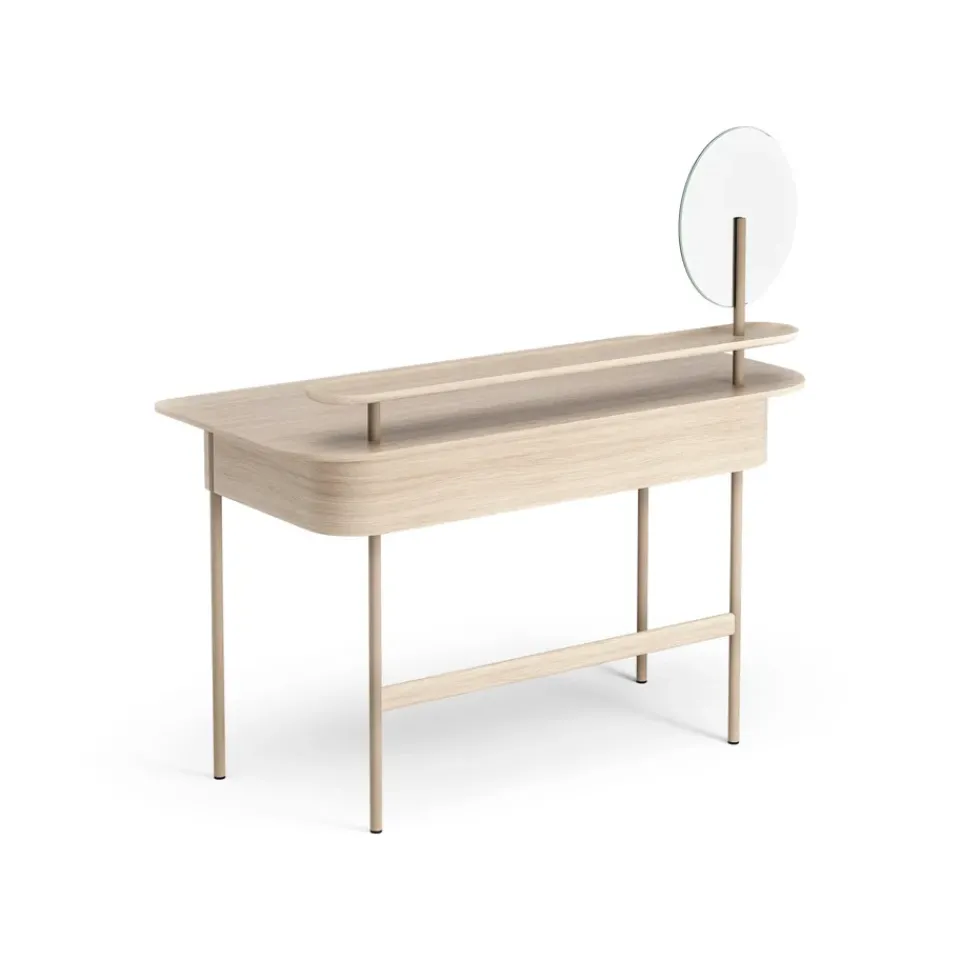 Escritorio Luna con cajón, estante y espejo, Roble pigmentado blanco*Swedese Sale