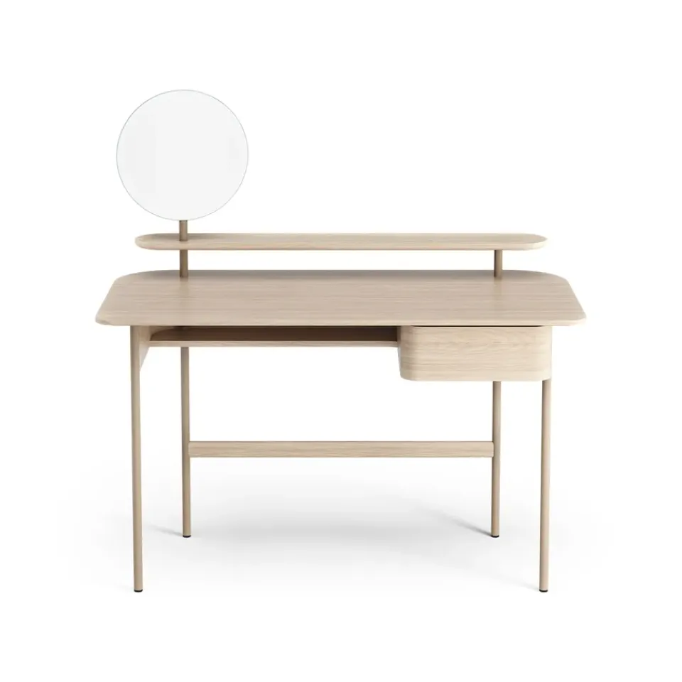 Escritorio Luna con cajón, estante y espejo, Roble pigmentado blanco*Swedese Sale