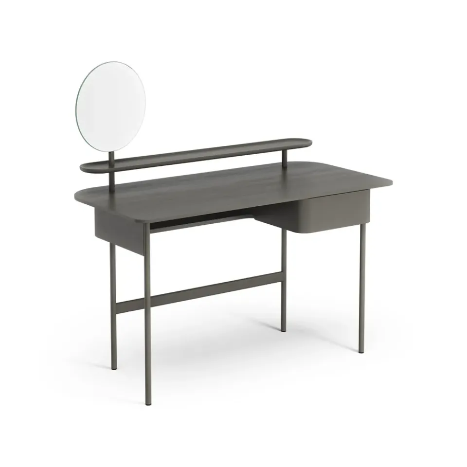 Escritorio Luna con cajón, estante y espejo, Roble tormenta*Swedese Discount