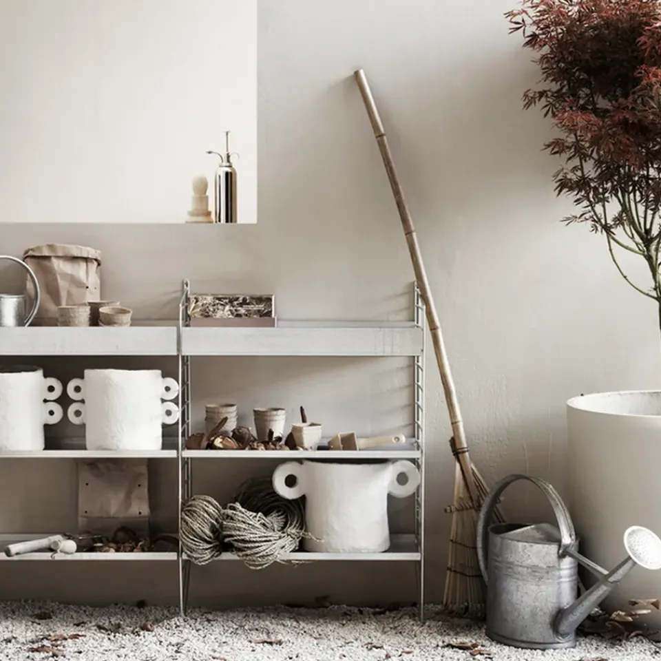 Estante galvanizado Outdoor, Galvanizado-58x30 cm-borde alto*String Best