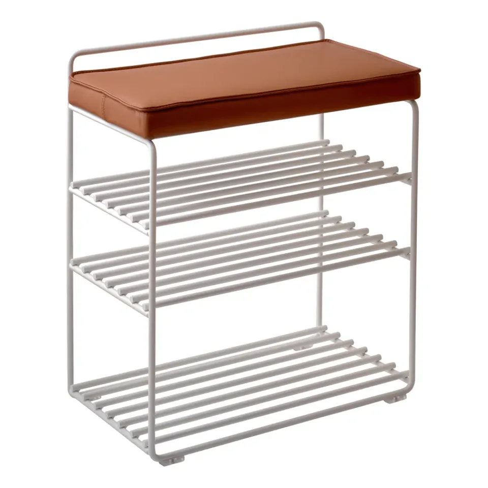 Estantería-Taburete Lower East Seat 50x28x58 cm, White-cognac leather*Maze Best