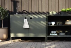 Kelia cocina de exterior con banco y estantes, Nordic green, 121x91x64 cm*Brafab Discount