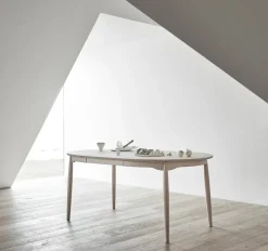 Mesa Carl Ø115, extensible, Abedul aceitado blanco*Stolab