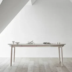 Mesa Carl Ø115, extensible, Abedul aceitado blanco*Stolab