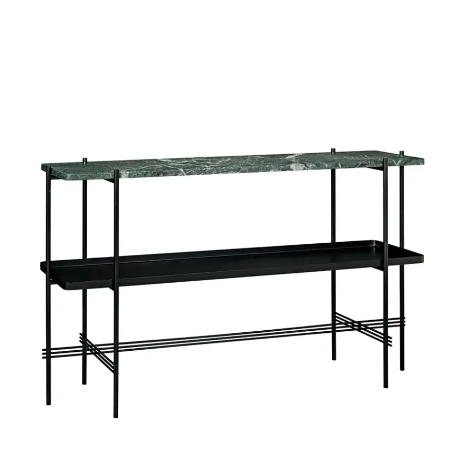 Mesa consola TS 120x30x72 cm, Green guatemala marble, base negra, con bandeja*GUBI Discount