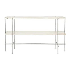 Mesa consola TS 120x30x72 cm, Neutral white travertine-acero*GUBI Sale