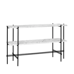 Mesa consola TS 120x30x72 cm, White carrara marble, base negra, 2 estantes de mármol*GUBI Best