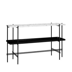 Mesa consola TS 120x30x72 cm, White carrara marble, base negra, con bandeja*GUBI Sale
