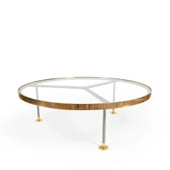 Mesa de centro 14, Vidrio, base de acero lacado, placa de latón*Scherlin Hot