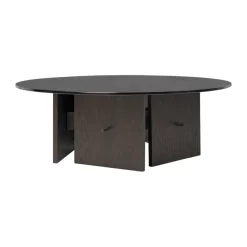 Mesa de centro Aukko, Roble teñido oscuro, vidrio, Ø90×32 cm*Ferm Living Online