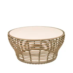 Mesa de centro Basket, Travertine, grande, base de mimbre natural*Cane-line Hot