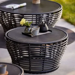 Mesa de centro Basket, Travertine, grande, base de mimbre natural*Cane-line Hot