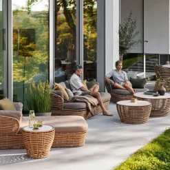 Mesa de centro Basket, Travertine, grande, base de mimbre natural*Cane-line Hot