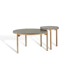 Mesa de centro Dondo roble blanqueado Ø80 cm, Piedra caliza pulida*Mavis Sale