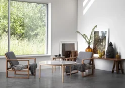 Mesa de centro Dondo roble blanqueado Ø80 cm, Piedra caliza pulida*Mavis Sale