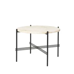 Mesa de centro TS Round, Natural white travertine, ø55, base negra*GUBI Online