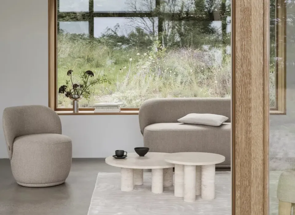 Mesa de centro Volos L, Ø75 cm, Travertino*Blomus Sale