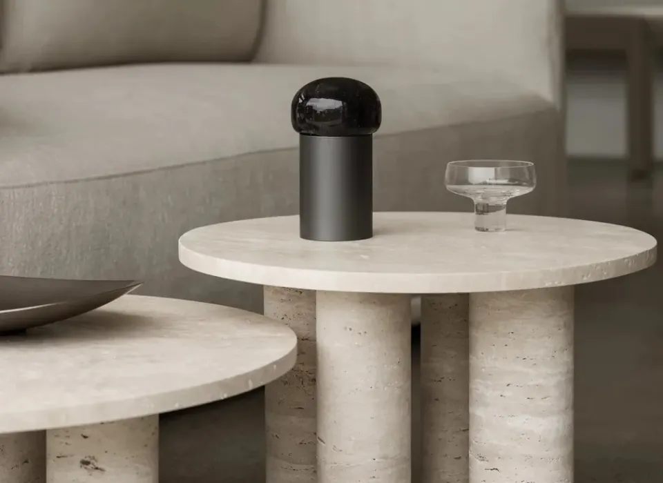 Mesa de centro Volos L, Ø75 cm, Travertino*Blomus Sale