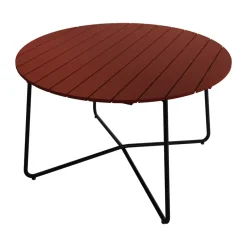 Mesa de comedor 9A, Roble teñido en Dark red-lacado, estructura de acero negro, Ø120 cm*Grythyttan Stålmöbler Clearance