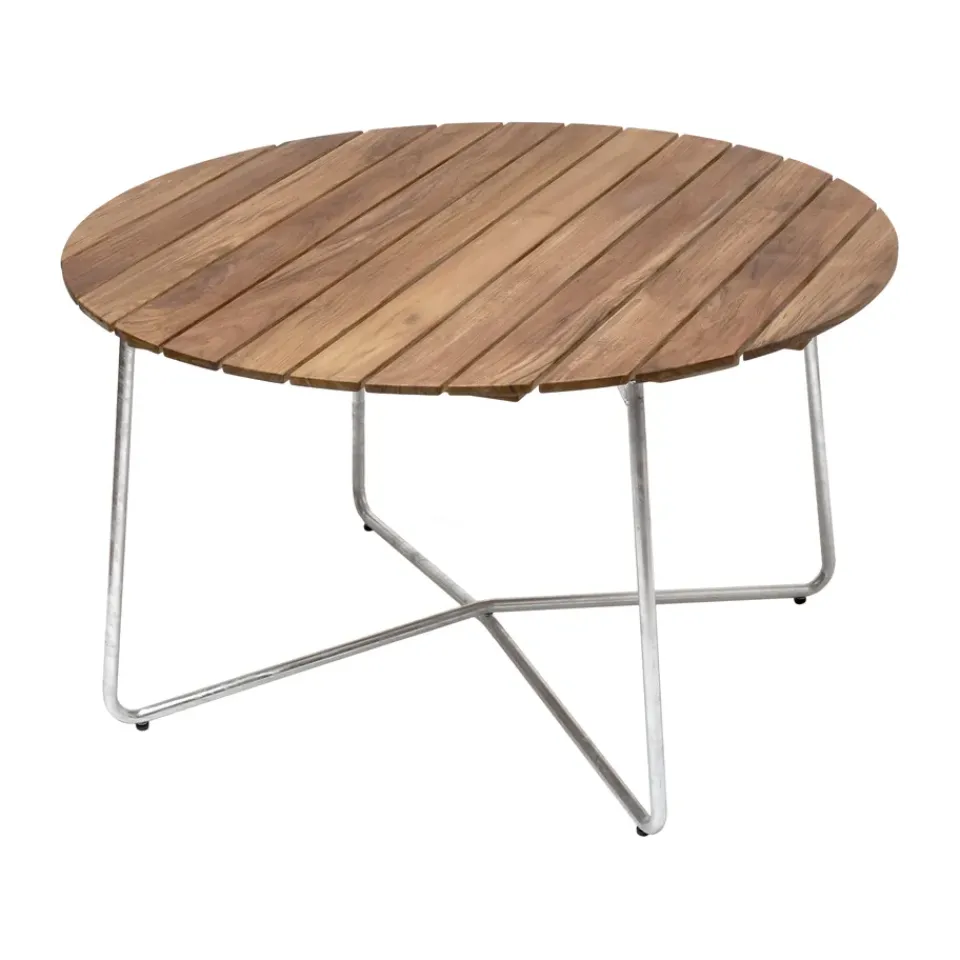 Mesa de comedor 9A, Teak-estructura galvanizada en caliente Ø120 cm*Grythyttan Stålmöbler Discount