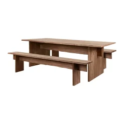 Mesa de comedor Bookmatch con bancos 220 cm, Nogal*Hem Outlet