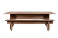 Mesa de comedor Bookmatch con bancos 220 cm, Nogal*Hem Outlet