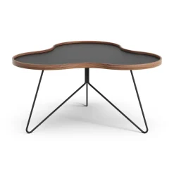 Mesa Flower 84x90 cm, H45--canto de nogal-base negra*Swedese Hot