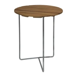 Mesa Table 6B, Teca sin tratar - patas galvanizadas, Ø60 cm*Grythyttan Stålmöbler Online