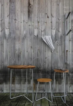 Mesa Table 6B, Teca sin tratar - patas galvanizadas, Ø60 cm*Grythyttan Stålmöbler Online