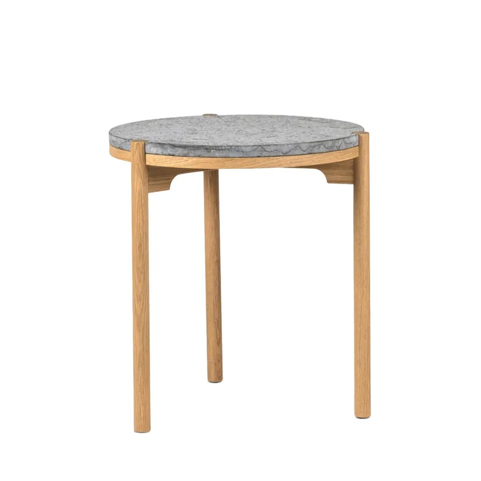 Mesita auxiliar Dondo roble blanqueado Ø45 cm, Piedra caliza cepillada*Mavis Discount
