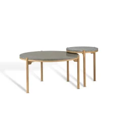 Mesita auxiliar Dondo roble blanqueado Ø45 cm, Piedra caliza cepillada*Mavis Discount