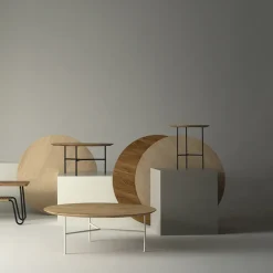 Mesita auxiliar Tribeca, Roble rústico aceitado, patas blancas, ø47 cm*Mavis New