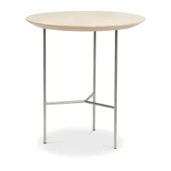 Mesita auxiliar Tribeca, Roble rústico enjabonado, patas cromadas en satinado, ø47 cm*Mavis Hot