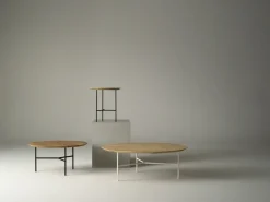 Mesita auxiliar Tribeca, Roble rústico enjabonado, patas cromadas en satinado, ø47 cm*Mavis Hot