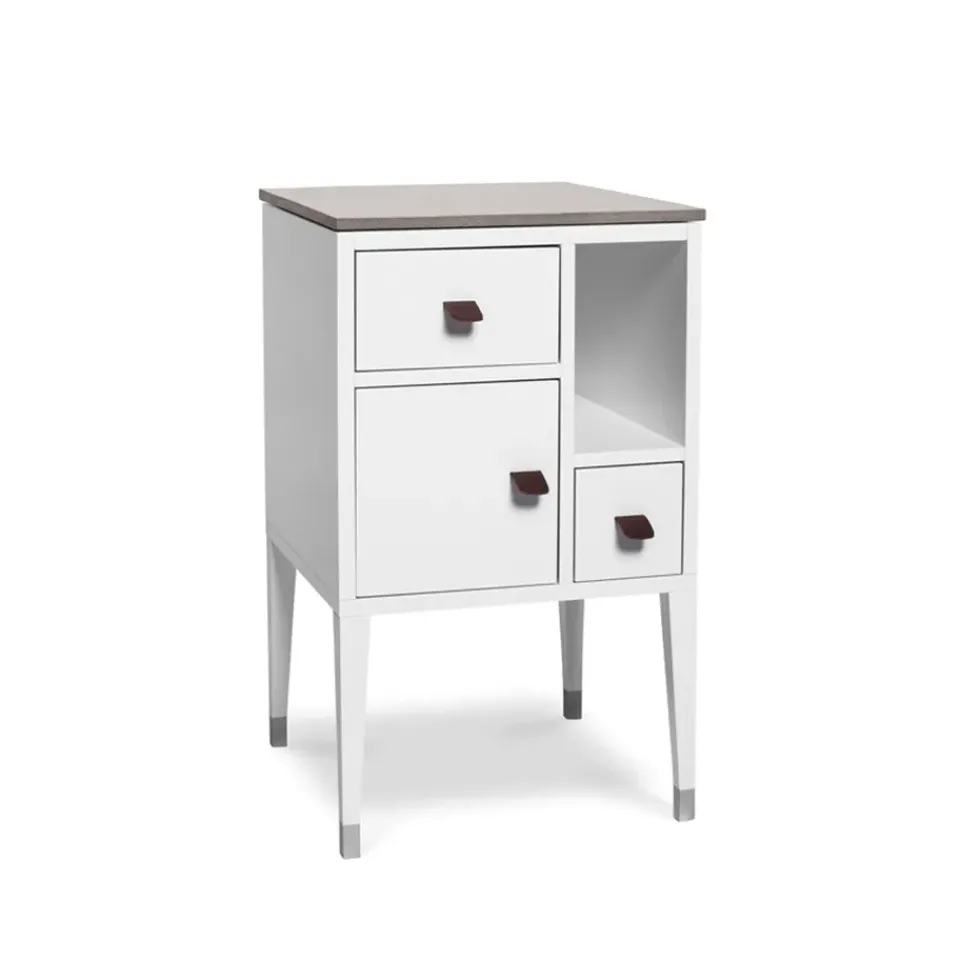 Mesita de noche Abisko con patas altas, , encimera de hormigón, asa de piel de alce marrón*Mavis Clearance