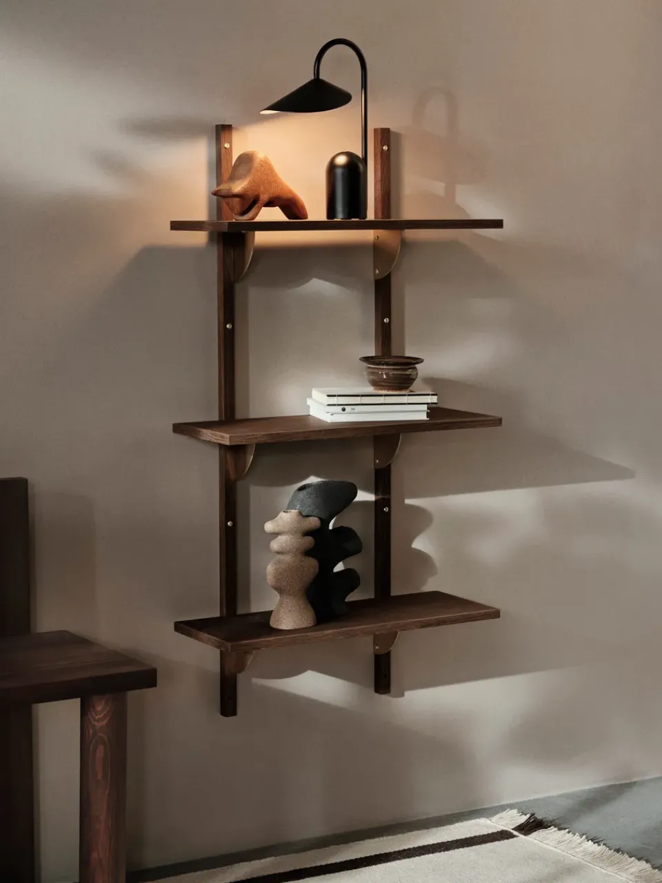 Repisa Sector triple narrow, Smoked Oak, brass*Ferm Living Best