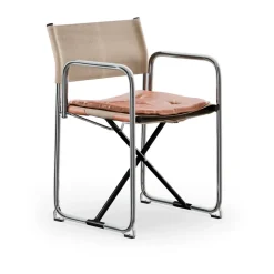 Silla con brazos X75-2, Tejido de lino natural-Elmo Nordic leather Cognac-patas cromadas*Lammhults Sale