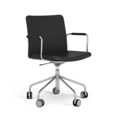 Silla de oficina elevable/bajable sin basculación Stella, Cuero elmosoft 99999 , base de cromo, reposabrazos forrado en cuero, respaldo flexible*Swedese Best