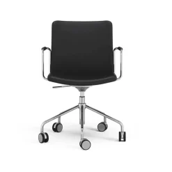 Silla de oficina elevable/bajable sin basculación Stella, Cuero elmosoft 99999 , base de cromo, reposabrazos forrado en cuero, respaldo flexible*Swedese Best