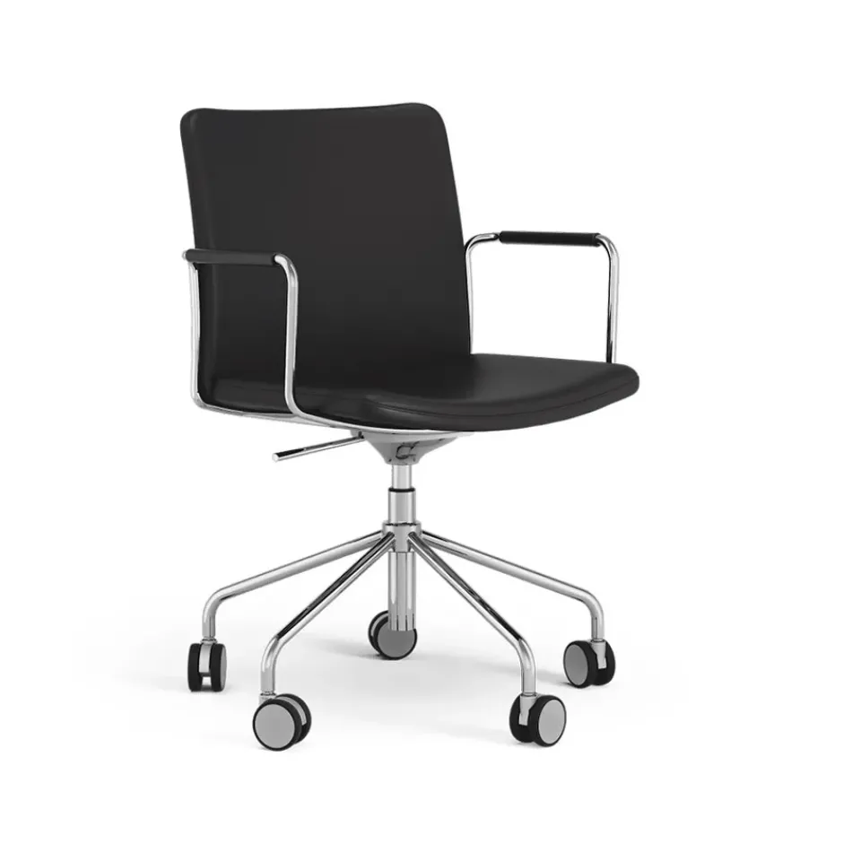 Silla de oficina elevable/bajable sin basculación Stella, Cuero elmosoft 99999 , base de cromo, respaldo flexible*Swedese New