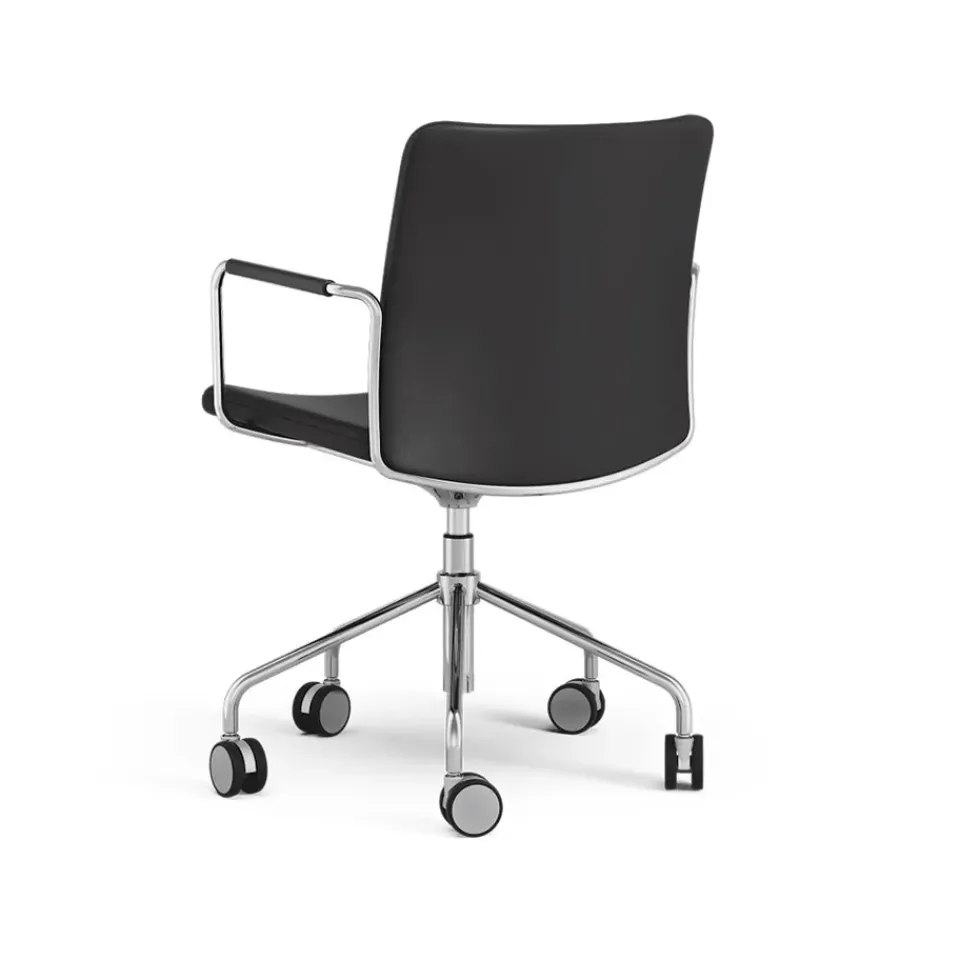 Silla de oficina elevable/bajable sin basculación Stella, Cuero elmosoft 99999 , base de cromo, respaldo flexible*Swedese New
