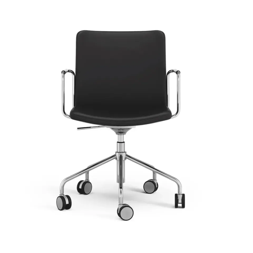 Silla de oficina elevable/bajable sin basculación Stella, Cuero elmosoft 99999 , base de cromo, respaldo flexible*Swedese New