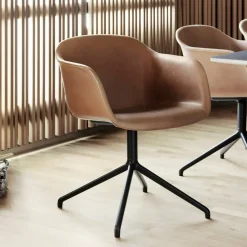 Silla de oficina Fiber armchair swivel base with return, Cognac leather-anthracite black*Muuto Clearance