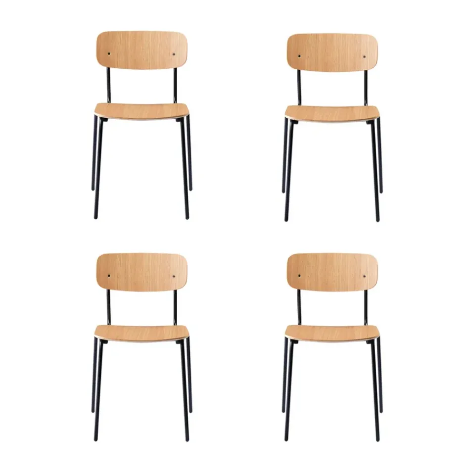 Silla J182 Holmen, pack de 4, Chapa de roble-patas negras*FDB Møbler Sale